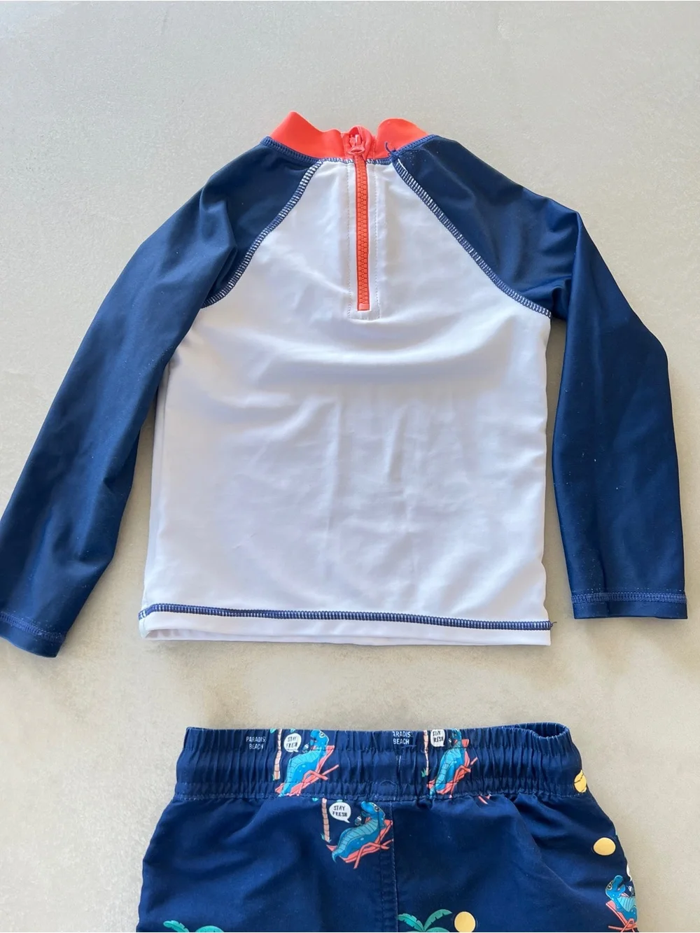 Toddler Kids Rashguard & Shorts Set  'Ride‎ The Waves' Navy & White 3T